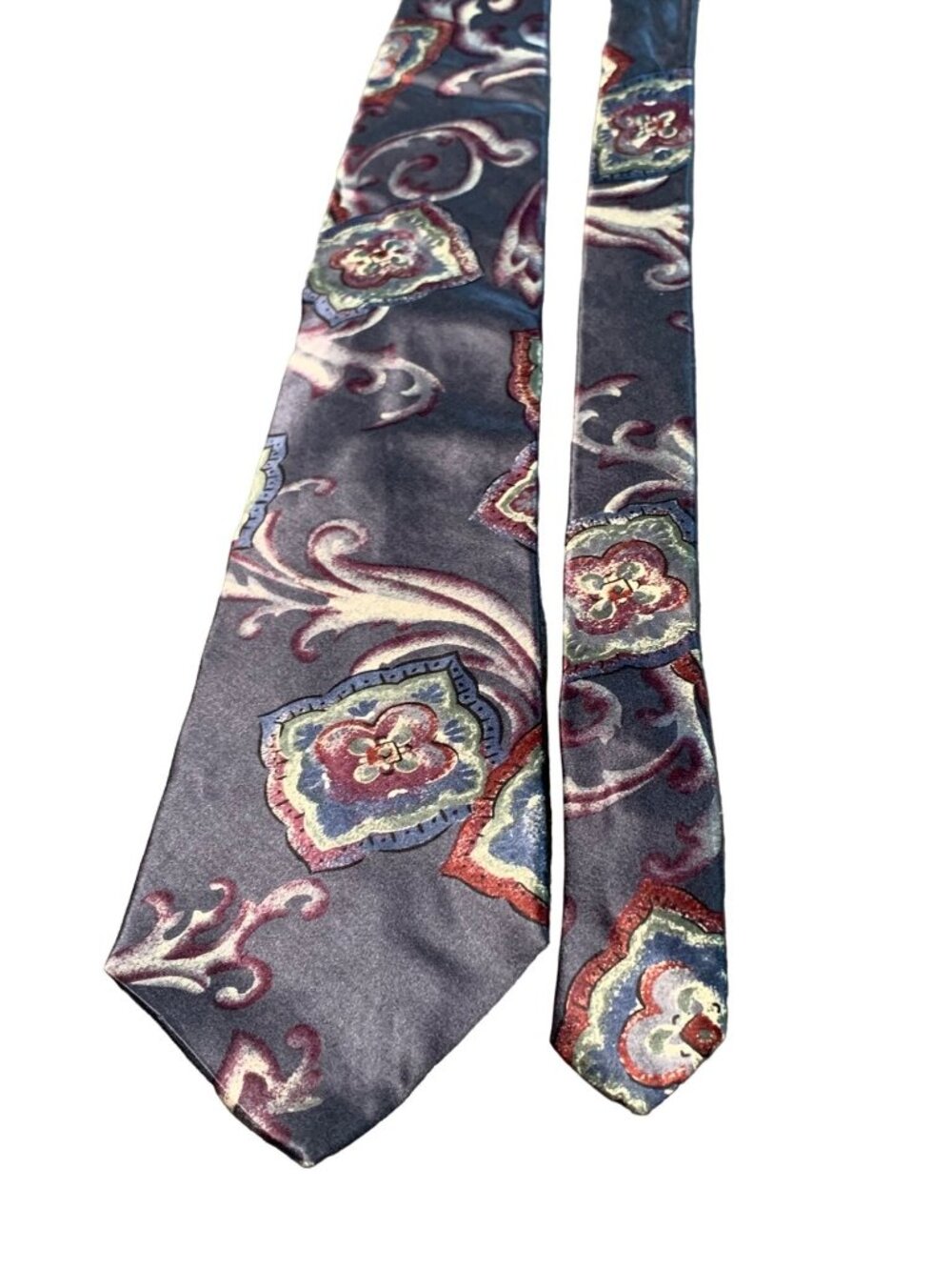 Halston III Mens Vintage Silk Tie Floral Paisley Design Necktie Multicolor